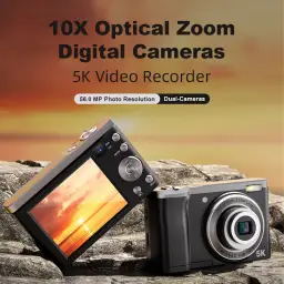 Songdian 5K Digital Camera 56MP Cameras for Photography 10X Optical Zoom  with Front and Rear Camera-black
