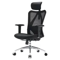 SIHOO M18 ergonomischer Bürostuhl, Schreibtischstuhl mit verstellbarer Kopfstütze und Lordosenstütze, Chefsessel mit hoher Rückenlehne, Drehstuhl fürs Homeoffice (Reines Schwarz)
