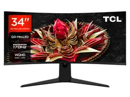 TCL 34R83Q 34 Zoll WQHD Mini-LED 1500R Curved Gaming Monitor 170Hz, 1ms Reaktionszeit, AMD FreeSync™ Premium, Auflösung 3440 x 1440, 21:9, 1600nits, Display HDR1400, Flickerfrei, 90W Type-C