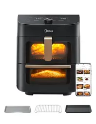Midea Dual Zone Air Fryer Oven with Wi-Fi & Alexa - 11L, 2400W, 2 Independent Drawers, Visible Window, 10-in-1 Functions, Max Crisp Technology, Smart Sync Finish, Oil-Free Cooking, MF-CY110A