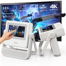 Projecteur Extérieur XBJ avec Tablette Tactile, Écran Géant 250" pour Home Cinéma, Projecteur Intelligent Full HD 1080P/4K, Système Android, 800 ANSI, Mise au Point et Correction Trapézoïdale Automatiques, WiFi 6, Idéal aussi pour les Présentations de Bureau, Compatible PS5/Switch, Blanc A5Pro