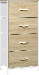 WOLTU Schmale Kommode mit 4 Schubladen, Stoff Sideboard, Aufbewahrungsschrank, Industrial Stil, Eiche Hell/Weiß