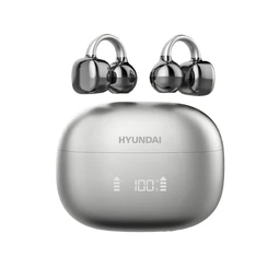 HYUNDAI Clipbuds7 Silberne Bluetooth-Ohrhörer Clip-On-Design Digitale Batterieanzeige Hochwertiger Klangkabelloses Headset mit Ohrclip Silber