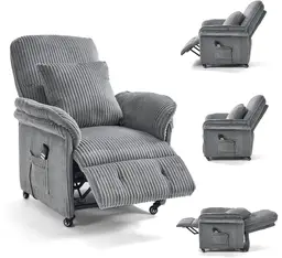Asukale 2-Motor Electric Recliner, Corduroy Light Gray