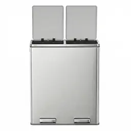 SONGMICSHOME Kitchen Bin with 2 Compartments, 2 x 30 L Double Rubish Bin with Lids, Pedals, Plastic Inner Buckets, Soft Close, Silver and Black