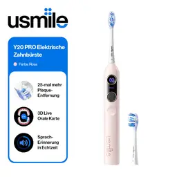 usmile Y20Pro Elektrische Zahnbürste, KI-gestützte Smart-Zahnbürste mit AM/PM-Automatikmodus, 4 Putzmodi, 90-Tage-Akkulaufzeit, App-Steuerung, Echtzeit-3D-Karte, 2 Bürstenköpfe enthalten