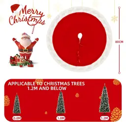 SALCAR Round Christmas Tree Skirt, 80cm Red Plush Christmas Tree Skirt, Faux Fur Christmas Tree Skirt for Christmas Trees, Fir Trees and Christmas Tree Decoration