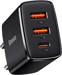 Baseus Kompakt 2U + C | Wandladegerät, Netzadapter, 2X USB-A USB Typ C, 30W, Schnellladung 3.0, Schwarz