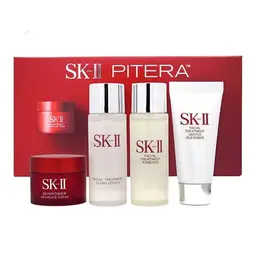 SKII Neues 4-teiliges Set (Reinigung 20g + Lotion 30ml + Essenz 30ml + Rote Creme Feuchtigkeitsspendend 15ml)
