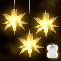 SALCAR Set of 3 LED Christmas Star Illuminated Outdoor Indoor LED Star Battery Christmas Decoration 3D Luminous Star Christmas Window Outdoor Warm White