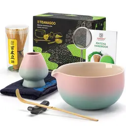 TEANAGOO Matcha Whisk，Matcha Set Pink，Matcha Kit Grident Pink，Matcha Whisk Set for Making Breakfast/Latte，7 Pcs Matcha Whisk Set and Bowl with All Accessories，Gift for Matcha Lover, New Year Sale , Top gift picks