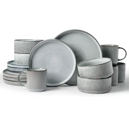 Famiware Star Geschirrset mit Tassen, 16-teilig für 4 Personen, rauchblau