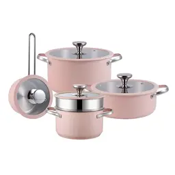 PURECOOK Colored Ceramic-Coated 304 Stainless Steel 4-Piece Cookware Set Series
16cm Milk Pot, 18cm Soup Pot with Steamer Insert , 22cm Hot Pot, 24cm Stock Pot - Pink Ceramic Coating, Multi-Ply Base, Heat-Conducting Silicone Glass Lid, 304 Stainless Steel