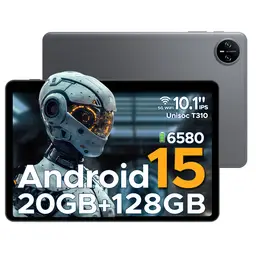 DOOGEE Tab A9 Pro Tablette Android 15, 10 pouces (2025), Unisoc T310, 20 Go de RAM, 128 Go de ROM (TF 2 To), batterie 6580 mAh, double caméra IA, double haut-parleur, Wi-Fi 5G, GMS, Face ID, prise jack 3,5 mm, Gris