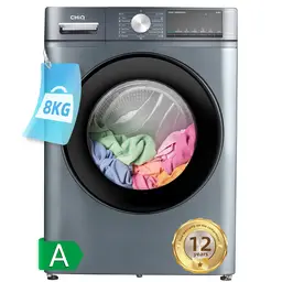 CHiQ Lave-linge frontal 8kg, Gris, Classe énergétique A, Tambur extra-large 530mm, 1400 tr/min, Programme vapeur, Nettoyage intelligent 1-Touch CFL80-14586IM3XA 