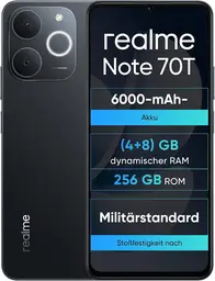 realme Note 70T 4+256GB Smartphone Display Eye Comfort 6.75" @ 90Hz 6000mAh Battery ArmorShell Protection Octa-Core Chipset 7.94mm Ultra Thin IP54 Black Obsidian No Charger