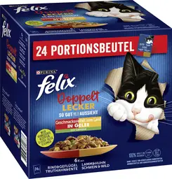 Purina Felix As Good as It Looks Double Delicious in Jelly Variety of Flavours from the Land Cat Wet Food 24 x 85 g Portion Bag