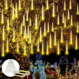 M.TK Meteorschauer-Lichter mit 15 Röhren, 720 LEDs, fallende Regentropfen-Lichterkette, wasserdichte Eiszapfen-Schneefall-Lichterkette für Weihnachtsbaum (Warmweiß)