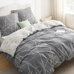 BEDSURE Bettwäsche-Set, Print 'Branch', EU Quiet Shade/Dunkelbeige, 155 x 220 cm x 1 Stück + 80 x 80 cm x 2 Stück, 100 % Polyester