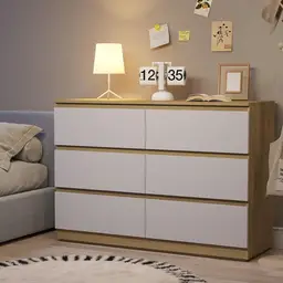 GRAVFORCE Chest of Drawers 6 Drawers Modern Bedroom Dresser with Storage Cabinet Wooden Cupboard for Bedroom Living Room White 70x100x30cm