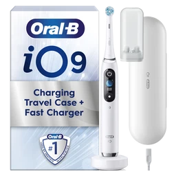 Oral-B iO9 Adult Electric Toothbrush, App Connected, 1 Toothbrush Head & Charging Travel Case, 7 Modes with Teeth Whitening, 2 Pin UK Plug, White