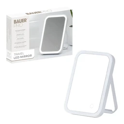 Bauer Portable LED Mirror With Stand – Touch Control, Adjustable LED Lighting, Compact Travel Design – White, 62279