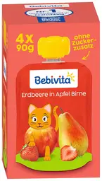 Bebivita Quetschie Strawberry in Apple Pear (from 1 year) 4 x 90 g