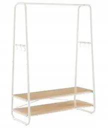 VASAGLE Kleiderständer, Kleiderstange mit 2 Ablageflächen, 6 S-förmigen Haken, Stahlrahmen, für Schlafzimmer, Eiche und Cremeweiß RGR112W09