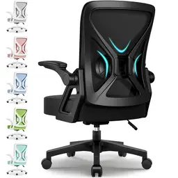 Airchros Bürostuhl ergonomisch, Schreibtischstuhl mit klappbaren Armlehnen, höhenverstellbare Rückenstütze, höhenverstellbarer Chefsessel Drehstuhl, Netzstuhl mit Neigungsfunktion bis 125°, Schwarz