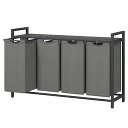 JOYFURNOS 4-Fächer Wäschekorb mit herausziehbaren & herausnehmbaren Innentaschen, Ablage – Metallgestell, 4 x 40 L, 116 x 33 x 72 cm, Schiefergrau & Anthrazitgrau | Wäschekörbe