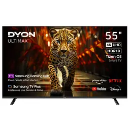 DYON ULTIMAX 55U-TI - 55 Zoll (139 cm) 4K Ultra HD Smart TV mit Samsung Tizen OS, Triple Tuner (DVB-C/-S2/-T2), Samsung Smart & Gaming Hub, Prime Video, Netflix, Disney+ [2024] [Energieeffizienzklasse F]