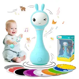 alilo Smarty Bunny Baby-Rassel Musikalisches Spielzeug mit Licht für Babys ab 0 Monaten, 5 Musikmodi und Farberkennungsfunktion mit 9 Farbkarten, Blau