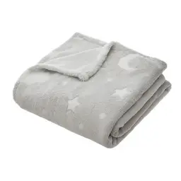 Glow in The Dark Fleece Blanket - Grey Extra Warm Reversible Winter Throw for Napping, 150x125cm