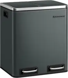 Songmics 30L Küchenmüllbehälter, Metall-Fußpedal-Mülltonne mit Innenbehälter und Griff, Mülltrennsystem, 2 x 15-Liter, Weichschließend, luftdicht