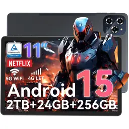 TABWEE W90 Tablette Tactile 11 Pouces - 24 Go+256 Go(2To TF), Octo-Core T615, 8000 mAh/18 W, 16 MP+8 MP, Tablette Android 15 avec SIM 4G, Gemini AI, Widevine L1, Face ID (2 Ans de Garantie)