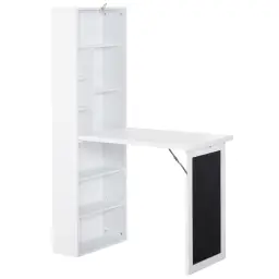 Homcom Desk & Bookcase Foldable with Blackboard White
