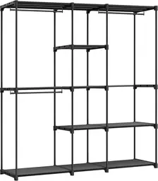 SONGMICS tragbarer offener Kleiderschrank mit Kleiderstange und Stoffablage, geeignet für das Schlafzimmer, 43 x 182 x 182 cm, schwarz, RYG037B02