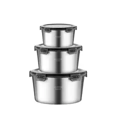 Maxcook 3pcs 316 Stainless steel Food Storage Container with Lids, Metal Food Container Bento Box, Snack Container set with Lid,Dishwasher & Freezer Safe (600ml&1100ml&2200ml) MCFT4793