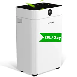 HUMSORE Déshumidificateur avec ioniseur, 20 L/jour - minuterie 24 h, réservoirs amovibles de 2,8 L, dégivrage automatique, évacuation continue, pour chambre, sous-sol et salle de bains