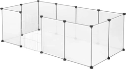 EUGAD Höhle für Kaninchen, Welpen, Hamster, Kleinsäuger, Katzen, Kätzchen und Kleintiere für den Innenbereich, mit Tür, verstellbar, DIY, transparent, 12 transparente Paneele (35 x 45 cm je Panel), 145 x 75 x 46 cm, 0036WL