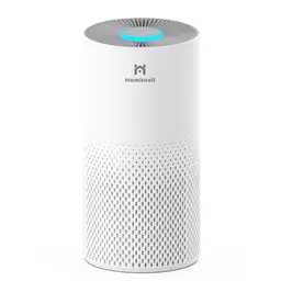 Homintell Air Purifier - CADR 150m³/h, 3 Speed, HEPA & Carbon Filters, 8H Timer, Touch Control, 7-Color Atmosphere Light, Ideal for 18m² Rooms.