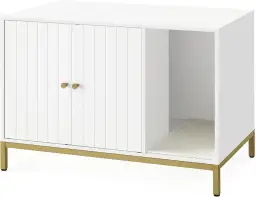 Litière pour chat Feandrea avec tapis à griffer et pattes hautes pour table latérale pour chat 80 x 50 x 55 cm Blanc Or PCL007W01