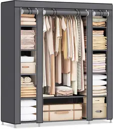 SONGMICS Stoff-Faltkleiderschrank mit Stange und Regalen