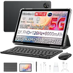 Blackview Zeno 10 Tablet, 11 Zoll FHD 1920*1200, 5G Android 15 Gemini AI Unisoc T8200, 24GB RAM + 256GB ROM, 8800mAh, PC-Modus, Widevine L1, Face ID, 16MP + 13MP, GPS, OTG Gaming-Tablet mit Tastatur und Stift