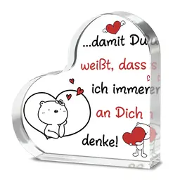 Alphynix 1 Stück deutscher Süßigkeiten-Tassenhalter, Herz-Tassenhalter mit bunter Typografie und bären, die ein Herz umarmen, romatisches 'Ich denke an dich'-Geschenk für Freund/Freundin