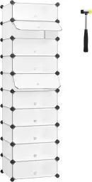 Songmics Schuhregal mit 10 Ebenen, Interlock-Box, Stehender Aufbewahrungsorganizer mit Türen, Weiß