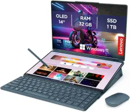 Lenovo Yoga Book 9i AI Laptop | 2x14'' 2.8K WQXGA OLED-Touch-Display | Intel Core Ultra 7 | 32GB RAM | 1TB SSD | Intel Arc 140T Grafik | Windows 11 Home | QWERTZ | Tidal Teal | 3 Jahre Premium Care