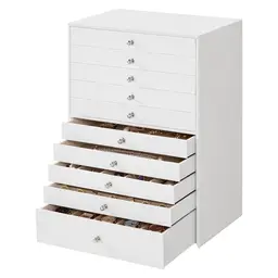 SONGMICSHOME Sieraden Organizer met Lades, Grote Opbergdoos, Modern Cadeau-idee voor Slaapkamer, 10-Lagen, Wit