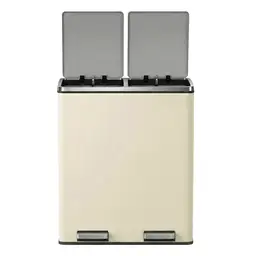 SONGMICSHOME Mülleimer 60 L mit 2 Fächern, herausnehmbare Inneneimer, Pedal, Küche, Müllbeutel, weiß