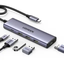 UGREEN USB-C-Hub mit Ethernet, HDMI und USB-C-Dock, 100W PD, 4K HDMI, Ethernet, 2x USB 3.0, USB-C-Adapter, kompatibel mit iPhone 15, Surface Pro, MacBook Pro/Air, iPad Pro/Air, Galaxy Tab, Galaxy S24 usw.
